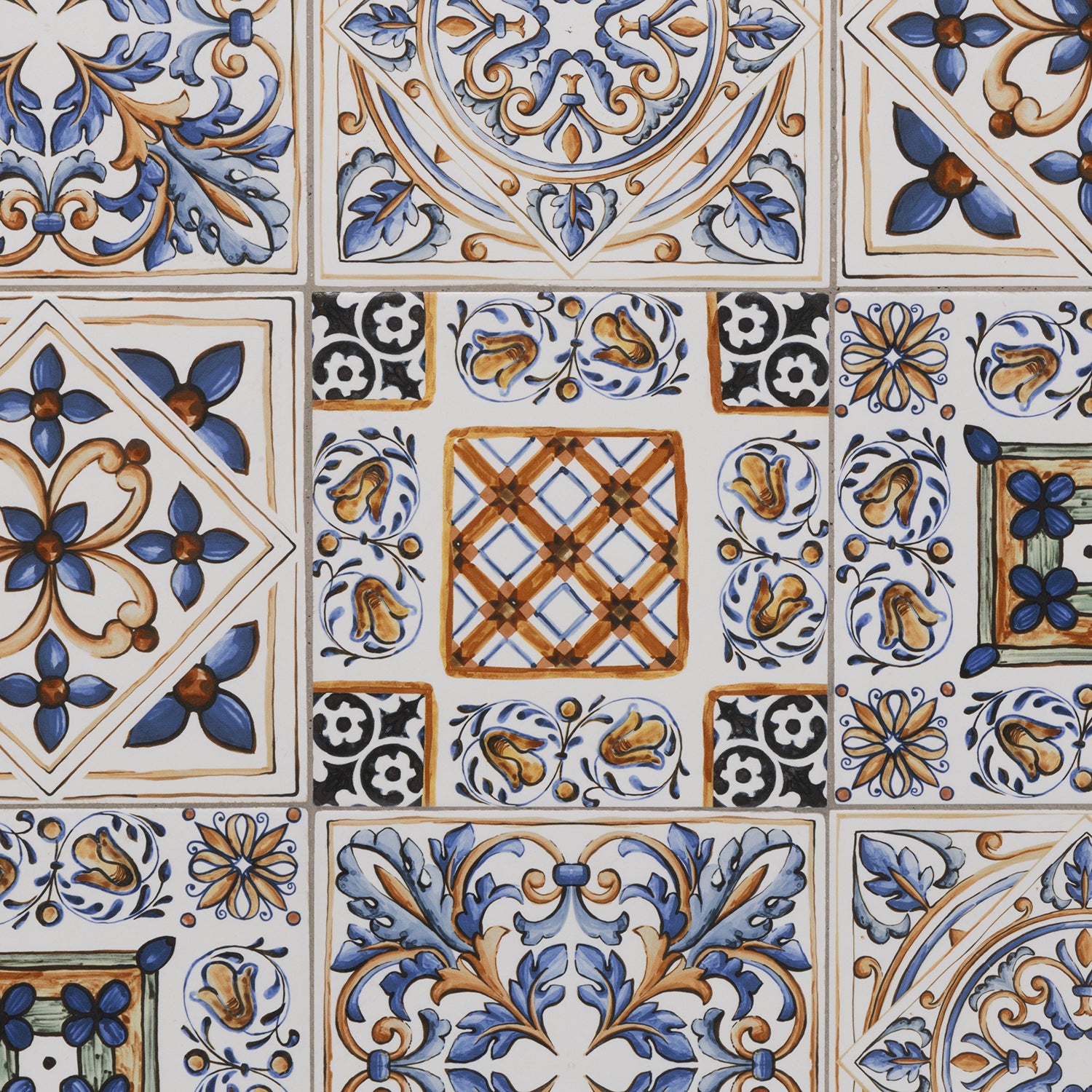 VESTIAMO CASA - Tavolo Quadrato in metallo nero con top maioliche Blu - h75x70x70 cm